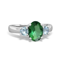 Lab Emerald Three Stone Oval Trellis 14K White Gold ring R4024