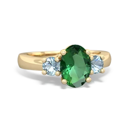 Lab Emerald Three Stone Oval Trellis 14K Yellow Gold ring R4024