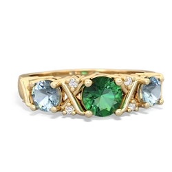 Lab Emerald Hugs And Kisses 14K Yellow Gold ring R5016