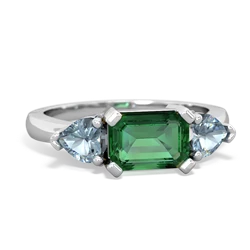 Lab Emerald Three Stone 14K White Gold ring R5235