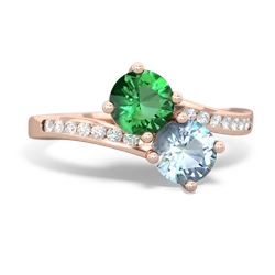 Lab Emerald Channel Set Two Stone 14K Rose Gold ring R5303