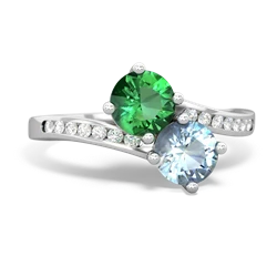 Lab Emerald Channel Set Two Stone 14K White Gold ring R5303