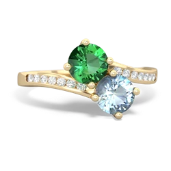 Lab Emerald Channel Set Two Stone 14K Yellow Gold ring R5303