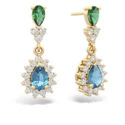 Lab Emerald Halo Pear Dangle 14K Yellow Gold earrings E1882