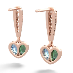 Lab Emerald Filligree Heart 14K Rose Gold earrings E5070