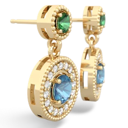 Lab Emerald Halo Dangle 14K Yellow Gold earrings E5319
