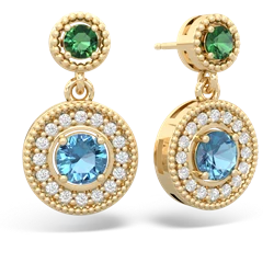 Lab Emerald Halo Dangle 14K Yellow Gold earrings E5319