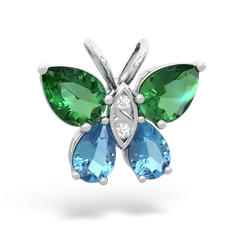 Lab Emerald Butterfly 14K White Gold pendant P2215