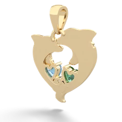 Lab Emerald Dolphin Heart 14K Yellow Gold pendant P5820