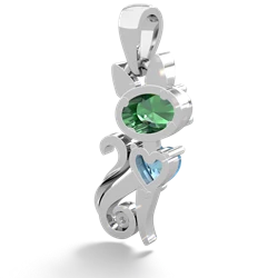 Lab Emerald Kitten 14K White Gold pendant P5780