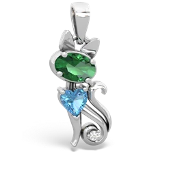 Lab Emerald Kitten 14K White Gold pendant P5780