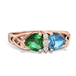 Lab Emerald Celtic Knot Double Heart 14K Rose Gold ring R5040