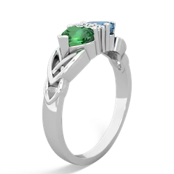 Lab Emerald Celtic Knot Double Heart 14K White Gold ring R5040