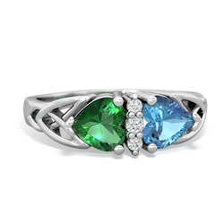 Lab Emerald Celtic Knot Double Heart 14K White Gold ring R5040