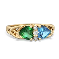 Lab Emerald Celtic Knot Double Heart 14K Yellow Gold ring R5040