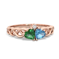 Lab Emerald Heart To Heart Braid 14K Rose Gold ring R5870