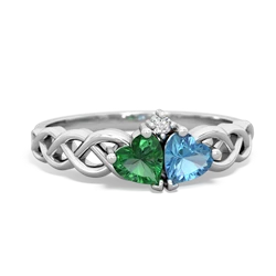 Lab Emerald Heart To Heart Braid 14K White Gold ring R5870