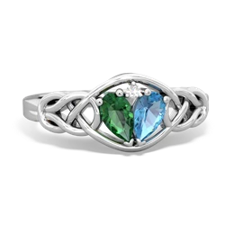 Lab Emerald Celtic Love Knot 14K White Gold ring R5420