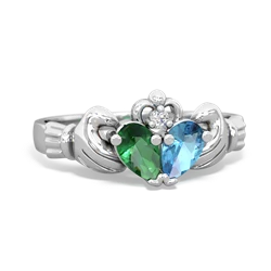 Lab Emerald 'Our Heart' Claddagh 14K White Gold ring R2388