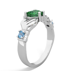 Lab Emerald Claddagh Keepsake 14K White Gold ring R5245