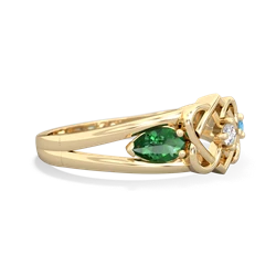 Lab Emerald Hearts Intertwined 14K Yellow Gold ring R5880