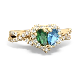 Lab Emerald Diamond Twist 'One Heart' 14K Yellow Gold ring R2640HRT