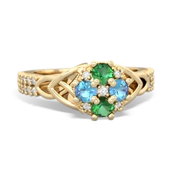 Lab Emerald Celtic Knot Cluster Engagement 14K Yellow Gold ring R26443RD