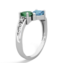 Lab Emerald Snuggling Hearts 14K White Gold ring R2178