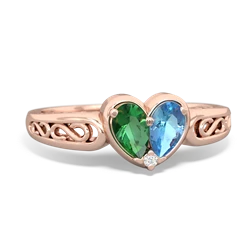 Lab Emerald Filligree 'One Heart' 14K Rose Gold ring R5070