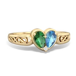 Lab Emerald Filligree 'One Heart' 14K Yellow Gold ring R5070