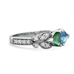 Lab Emerald Diamond Butterflies 14K White Gold ring R5601