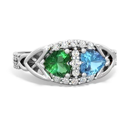 Lab Emerald Sparkling Celtic Knot 14K White Gold ring R2645