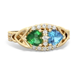 Lab Emerald Sparkling Celtic Knot 14K Yellow Gold ring R2645