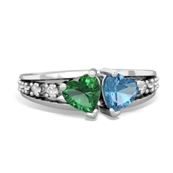 Lab Emerald Heart To Heart 14K White Gold ring R3342