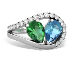 Lab Emerald Nestled Heart Keepsake 14K White Gold ring R5650