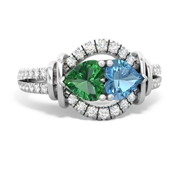 Lab Emerald Art-Deco Keepsake 14K White Gold ring R5630