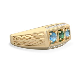 Lab Emerald Three Stone Tire Tread Men's 14K Yellow Gold ring R0520