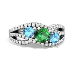 Lab Emerald Three Stone Aurora 14K White Gold ring R3080