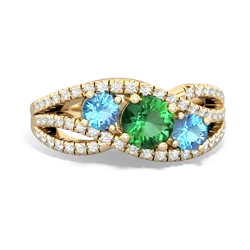 Lab Emerald Three Stone Aurora 14K Yellow Gold ring R3080