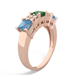 Lab Emerald Three Stone Diamond Cluster 14K Rose Gold ring R2592