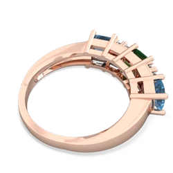 Lab Emerald Three Stone Diamond Cluster 14K Rose Gold ring R2592