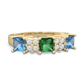 Lab Emerald Three Stone Diamond Cluster 14K Yellow Gold ring R2592