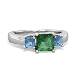 Lab Emerald Three Stone Trellis 14K White Gold ring R4015