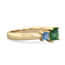 Lab Emerald Three Stone Trellis 14K Yellow Gold ring R4015