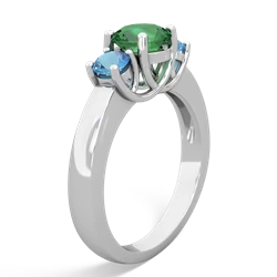 Lab Emerald Three Stone Round Trellis 14K White Gold ring R4018