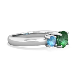 Lab Emerald Three Stone Round Trellis 14K White Gold ring R4018