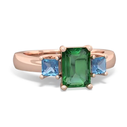 Lab Emerald Three Stone Emerald-Cut Trellis 14K Rose Gold ring R4021