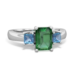 Lab Emerald Three Stone Emerald-Cut Trellis 14K White Gold ring R4021