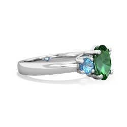 Lab Emerald Three Stone Oval Trellis 14K White Gold ring R4024