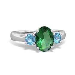 Lab Emerald Three Stone Oval Trellis 14K White Gold ring R4024